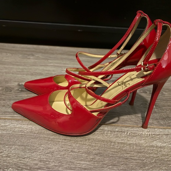 Christian Louboutin Red Patent Multi-Strap Pointed Pumpsg - Picture 3 of 6